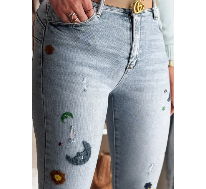 Dámské džíny skinny kalhoty s výšivkou MOONAIR modré FashionStreet UY2453