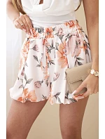 Dámské viskózové šortky s květinovým vzorem a vázáním v pase oranžové