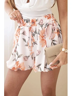 Dámské viskózové šortky s květinovým vzorem a vázáním v pase oranžové