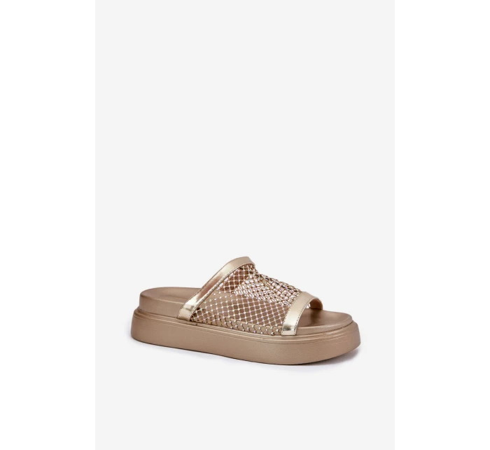 Zdobené dámské sandály na platformě se síťkou S.Barski MY51-016 zlaté Zdobené dámské sandály na platformě se síťkou S.Barski MY51-016 zlaté