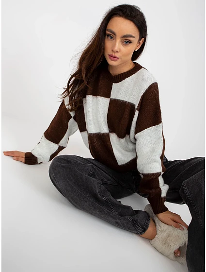 Sweter EM SW biało brązowy model 21127109 - FPrice Sweter EM SW biało brązowy model 21127109 - FPrice