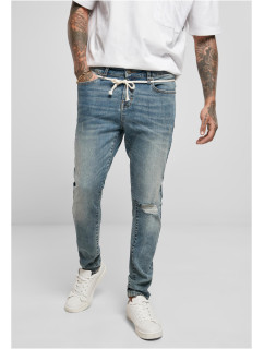 Slim Fit Drawstring Jeans středně těžké zničené seprané