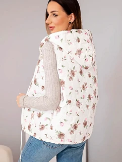 Dámská prošívaná vesta s květinovým vzorem s kapucí fango