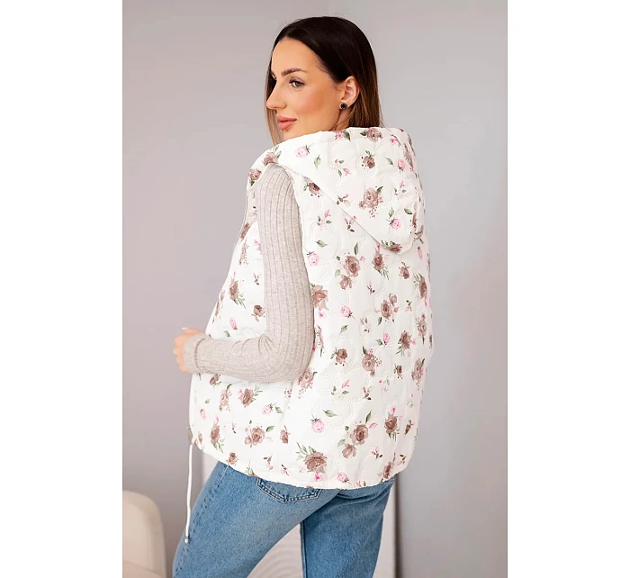 Dámská prošívaná vesta s květinovým vzorem s kapucí fango