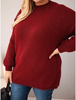 Dámský svetr Plus Size volného střihu s dlouhým rukávem bordó barva Dámský svetr Plus Size volného střihu s dlouhým rukávem bordó barva