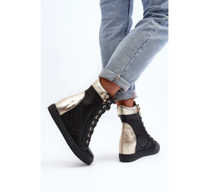 Zazoo 3081 Kožené Dámské Tenisky Na Kotníku Černé