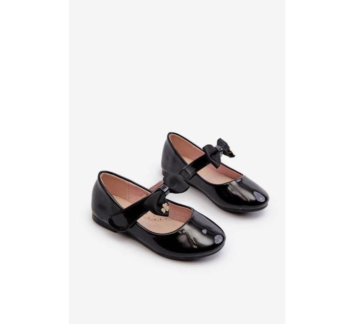 Dětské lakované balerínky s mašlí a suchým zipem černé model 21654221 - EVENTO