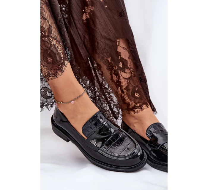 Lakované Kožené Mokasíny Dámské model 21691310 Černé - VINCEZA