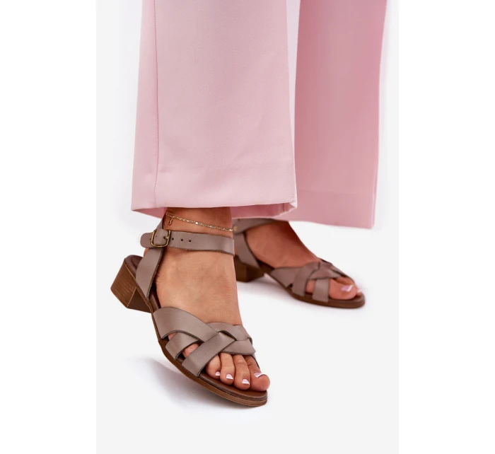 Kožené Sandály Na Jemném Podpatku Béžové Zazoo 40372