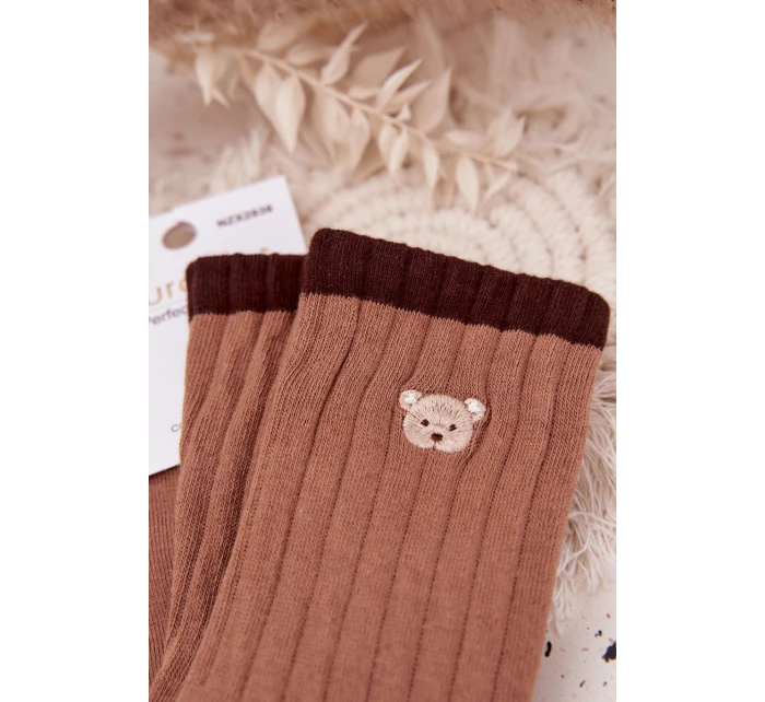 Dámské bavlněné ponožky S malým medvídkem světle hnědé