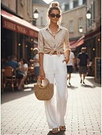Dámské lněné kalhoty s širokými nohavicemi bílé UY3078 - FashionStreet Dámské lněné kalhoty s širokými nohavicemi bílé UY3078 - FashionStreet