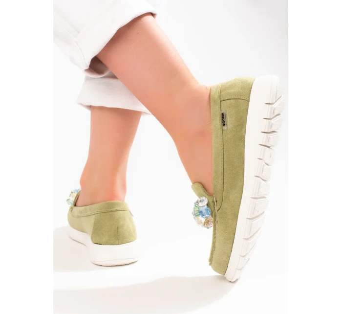 Praktické dámské zelené mokasíny bez podpatku Praktické dámské zelené mokasíny bez podpatku