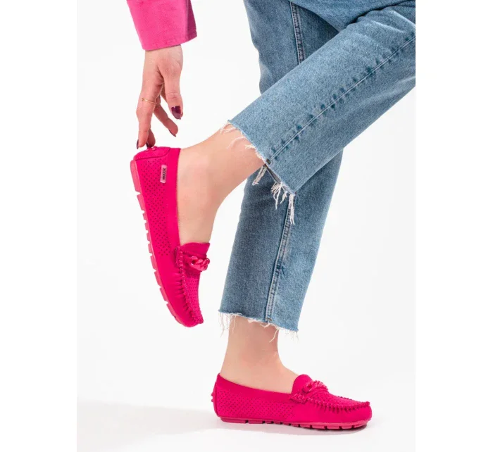 Stylové dámské červené  mokasíny bez podpatku