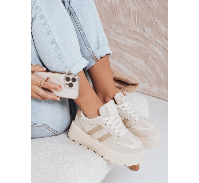 Dámské tenisky s kožešinou na platformě béžové FashionStreet ZY1081