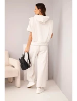 Dámská máslová souprava mikina s kapucí a volné kalhoty se šňůrkou béžový