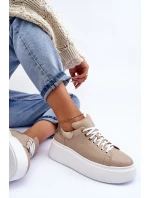 Dámské kožené sportovní boty na platformě Bežové Lemar model 21633508 - Boto Dámské kožené sportovní boty na platformě Bežové Lemar model 21633508 - Boto