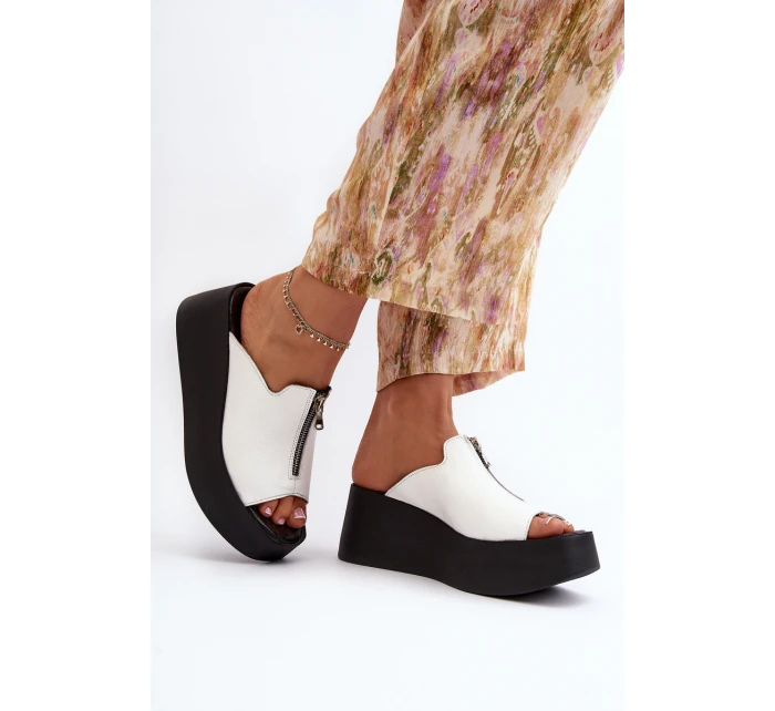 Zazoo 2916 Dámské Žabky na Masivní Platformě se Zipem Bílé