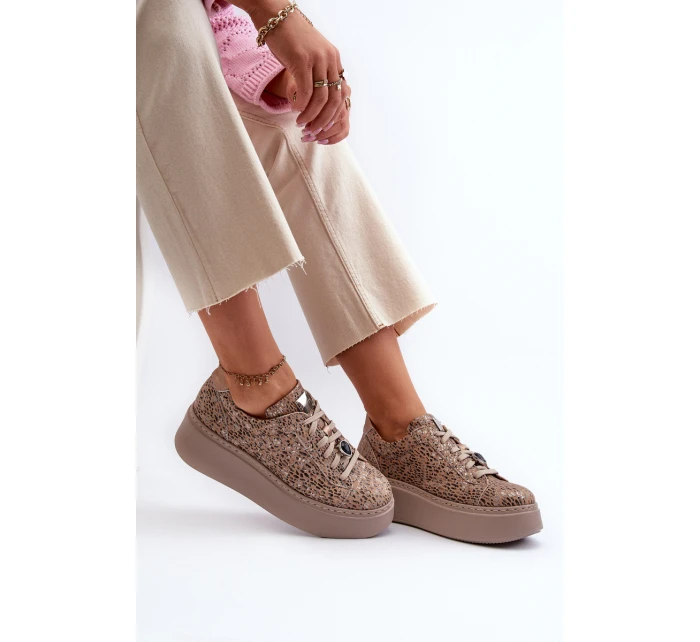 Kožené sportovní boty na platformě model 21657258 Bežové - Maciejka