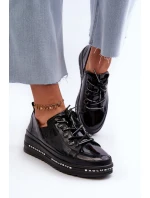 Šněrovací dámské polobotky na platformě z přírodní kůže model 21660188 Černé - S.Barski Šněrovací dámské polobotky na platformě z přírodní kůže model 21660188 Černé - S.Barski