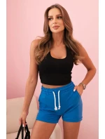 Dámské bavlněné šortky s gumou a zavazováním v pase chabrové Dámské bavlněné šortky s gumou a zavazováním v pase chabrové