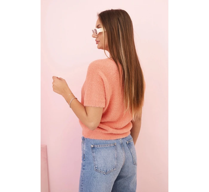 Dámský svetr z měkkého materiálu s výstřihem do V a krátkým rukávem model 21291595 - K-Fashion Dámský svetr z měkkého materiálu s výstřihem do V a krátkým rukávem model 21291595 - K-Fashion