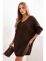 Dámské šaty Plus Size vlněné s výstřihem do V hnědá Dámské šaty Plus Size vlněné s výstřihem do V hnědá