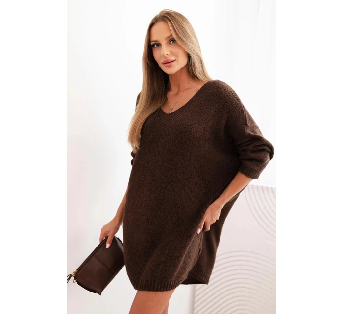 Dámské šaty Plus Size vlněné s výstřihem do V hnědá Dámské šaty Plus Size vlněné s výstřihem do V hnědá