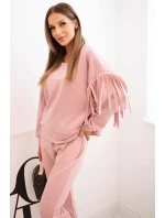 Komplet dámský máslový s třásněmi na rukávech tmavě pudrově růžový Komplet dámský máslový s třásněmi na rukávech tmavě pudrově růžový