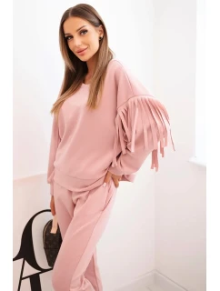 Komplet dámský máslový s třásněmi na rukávech tmavě pudrově růžový