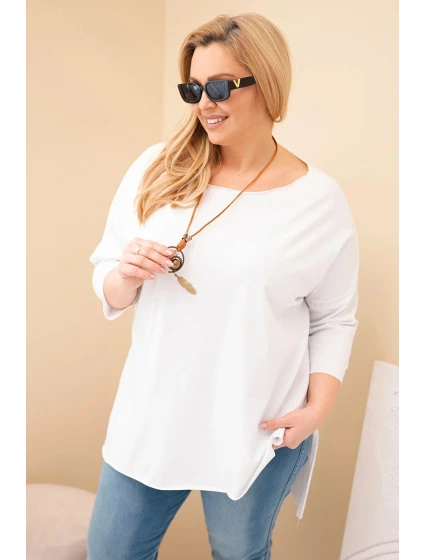 Dámská bavlněná blůza Plus Size asymetrická s náhrdelníkem bílá