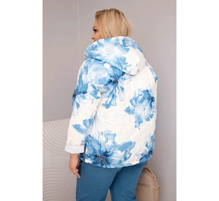 Dámská jarní bunda Plus Size s květinovým vzorem modrá