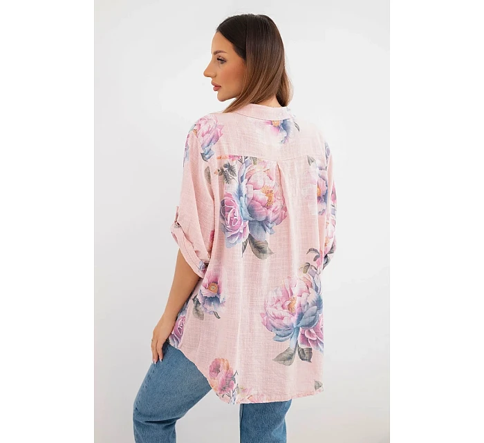 Dámská halenka z bavlny s květinovým vzorem pudrově růžová Dámská halenka z bavlny s květinovým vzorem pudrově růžová