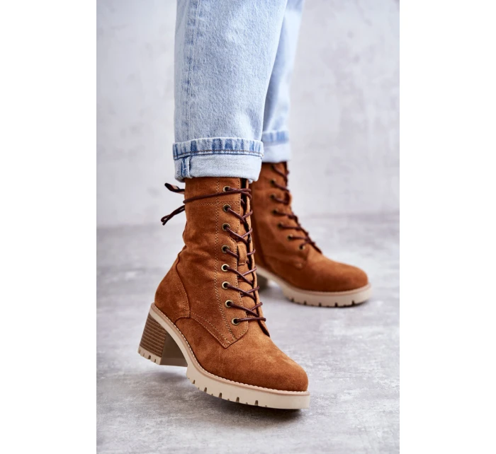 Dámské zateplené kozačky na vysokém podpatku Velbloud model 21596739 - Boto