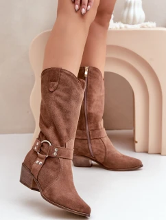 Zazoo 3669 Semišové Kozačky Cowboy Dámské Do Poloviny Lýtek Hnědé