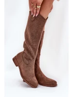 Kozačky Na Plochém Podpatku S Vzorem Hnědé model 21685047 - S.Barski Kozačky Na Plochém Podpatku S Vzorem Hnědé model 21685047 - S.Barski