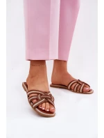 Dámské Ploché Pantofle S Propletenými Pásky Hnědé Acimine Dámské Ploché Pantofle S Propletenými Pásky Hnědé Acimine