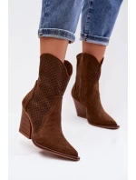 Dámské otevřené kotníkové boty na podpatku hnědé model 21956059 - Boto