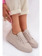 Kožené dámské polobotky s zipem béžové model 22013966 - EVENTO Kožené dámské polobotky s zipem béžové model 22013966 - EVENTO