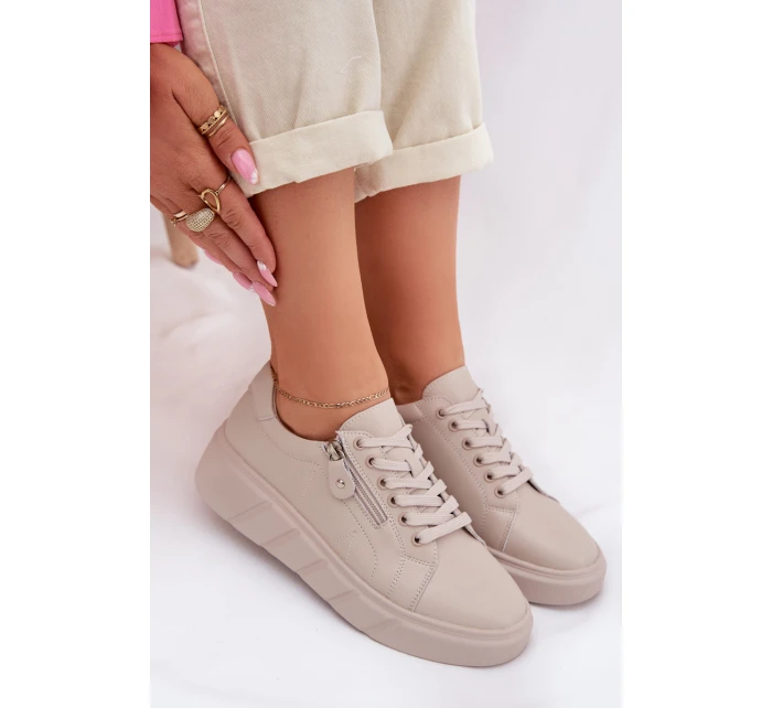 Kožené dámské polobotky s zipem béžové model 22013966 - EVENTO Kožené dámské polobotky s zipem béžové model 22013966 - EVENTO