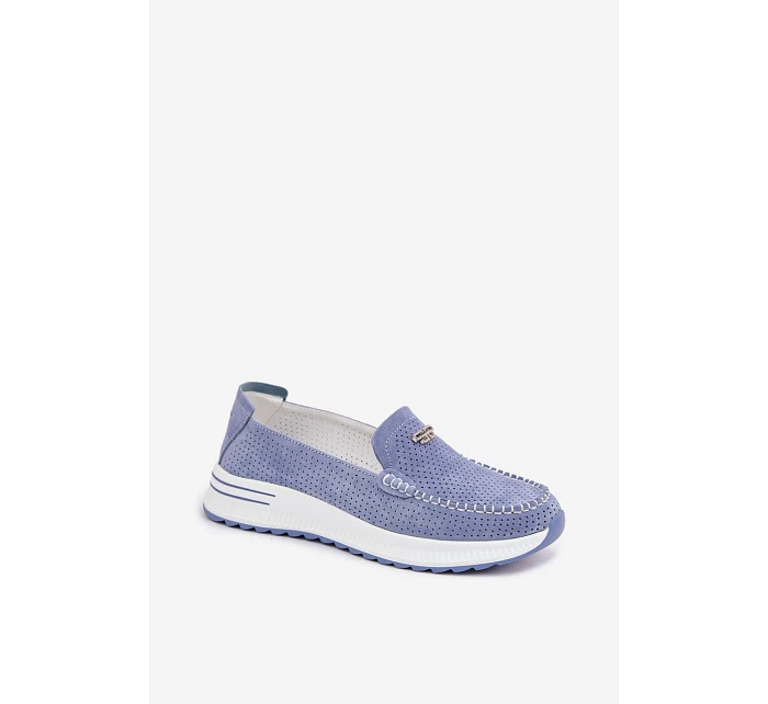 Dámské mokasíny z přírodního semiše modré Demela