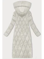 Dlouhá dámská zimní bunda v barvě ecru s kapucí model 21248624 - Libland