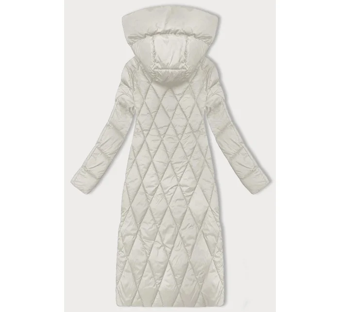 Dlouhá dámská zimní bunda v barvě ecru s kapucí model 21248624 - Libland