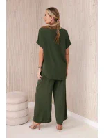 Komplet s náhrdelníkem halenka + kalhoty khaki Komplet s náhrdelníkem halenka + kalhoty khaki
