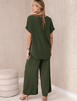 Komplet s náhrdelníkem halenka + kalhoty khaki