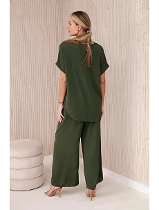 Komplet s náhrdelníkem halenka + kalhoty khaki