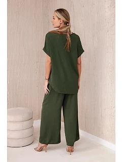 Komplet s náhrdelníkem halenka + kalhoty khaki