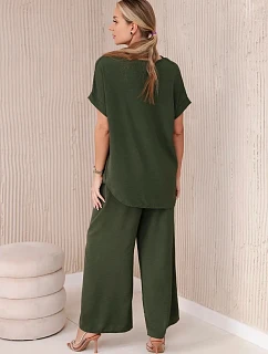 Komplet s náhrdelníkem halenka + kalhoty khaki