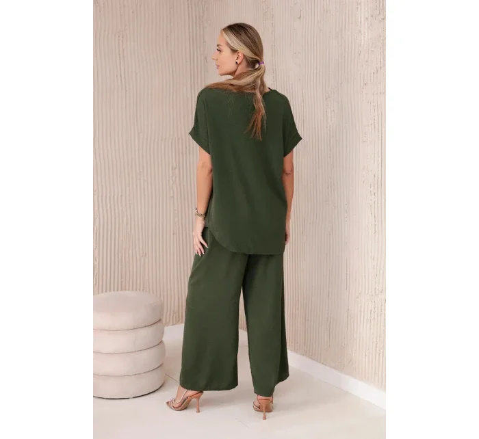 Komplet s náhrdelníkem halenka + kalhoty khaki Komplet s náhrdelníkem halenka + kalhoty khaki