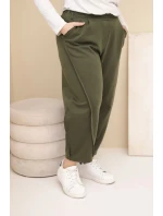 Dámské bavlněné kalhoty Plus Size volného střihu s vysokým pasem khaki Dámské bavlněné kalhoty Plus Size volného střihu s vysokým pasem khaki
