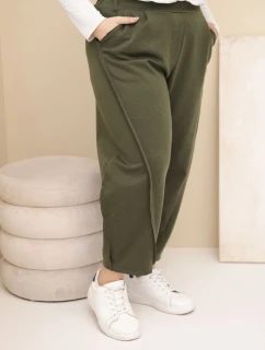 Dámské bavlněné kalhoty Plus Size volného střihu s vysokým pasem khaki